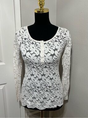 White Lace Fairycore Victorian longsleeve shirt size medium